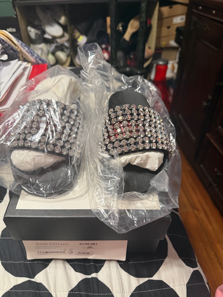 Gucci Black Crystal-Embellished Platform Slide Sandals